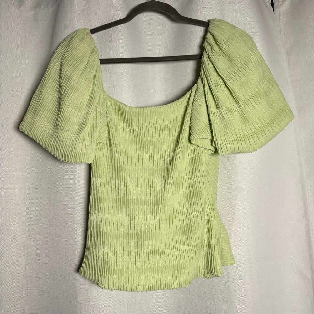 Jonathan Simkhai Light Green Plisse Knit Puff Sleeve Top Size 8 - Picture 3 of 7